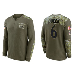 2021 Salute To Service Men's Ravens Patrick Queen Olive Henley Long Sleeve Thermal Top