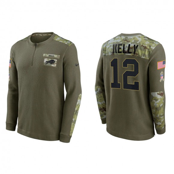 2021 Salute To Service Men's Bills Jim Kelly Olive Henley Long Sleeve Thermal Top