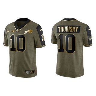 2021 Salute To Service Men's Bills Mitchell Trubisky Olive Gold Limited Jersey