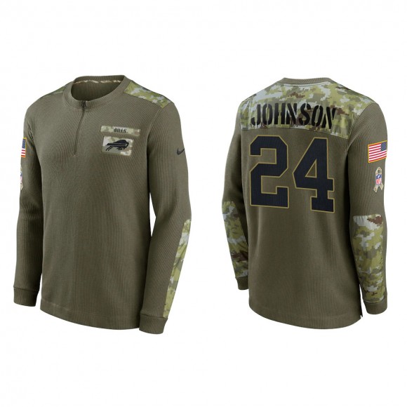 2021 Salute To Service Men's Bills Taron Johnson Olive Henley Long Sleeve Thermal Top
