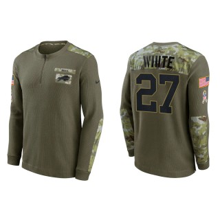 2021 Salute To Service Men's Bills Tre'Davious White Olive Henley Long Sleeve Thermal Top