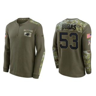 2021 Salute To Service Men's Panthers Brian Burns Olive Henley Long Sleeve Thermal Top