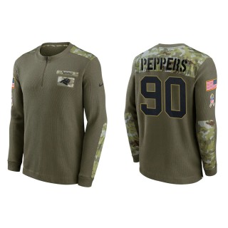 2021 Salute To Service Men's Panthers Julius Peppers Olive Henley Long Sleeve Thermal Top