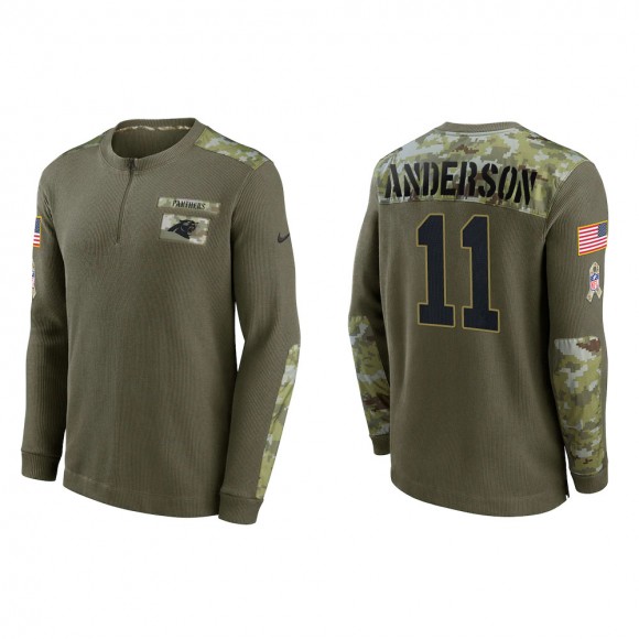 2021 Salute To Service Men's Panthers Robby Anderson Olive Henley Long Sleeve Thermal Top