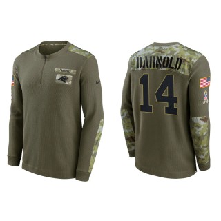 2021 Salute To Service Men's Panthers Sam Darnold Olive Henley Long Sleeve Thermal Top
