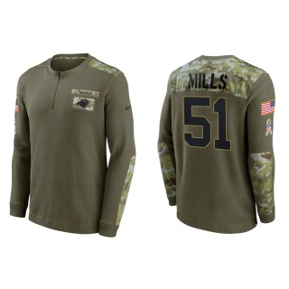 2021 Salute To Service Men's Panthers Sam Mills Olive Henley Long Sleeve Thermal Top