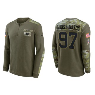 2021 Salute To Service Men's Panthers Yetur Gross-Matos Olive Henley Long Sleeve Thermal Top