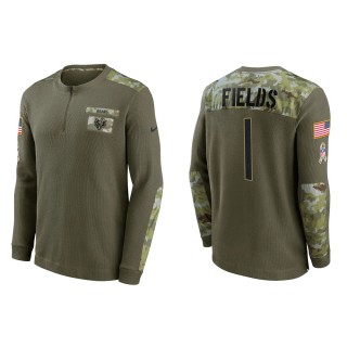 2021 Salute To Service Men's Bears Justin Fields Olive Henley Long Sleeve Thermal Top