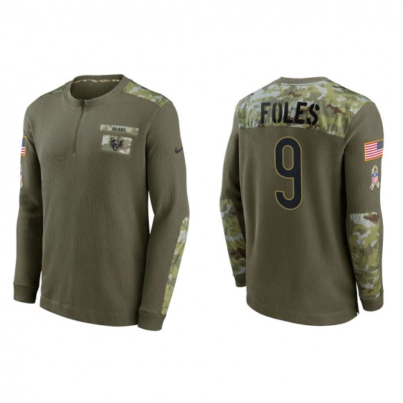 2021 Salute To Service Men's Bears Nick Foles Olive Henley Long Sleeve Thermal Top