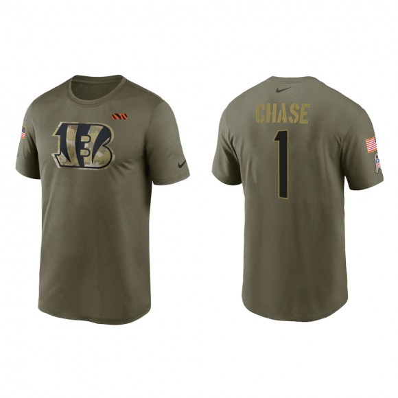 2021 Salute To Service Men's Bengals Ja'Marr Chase Olive Legend Performance T-Shirt