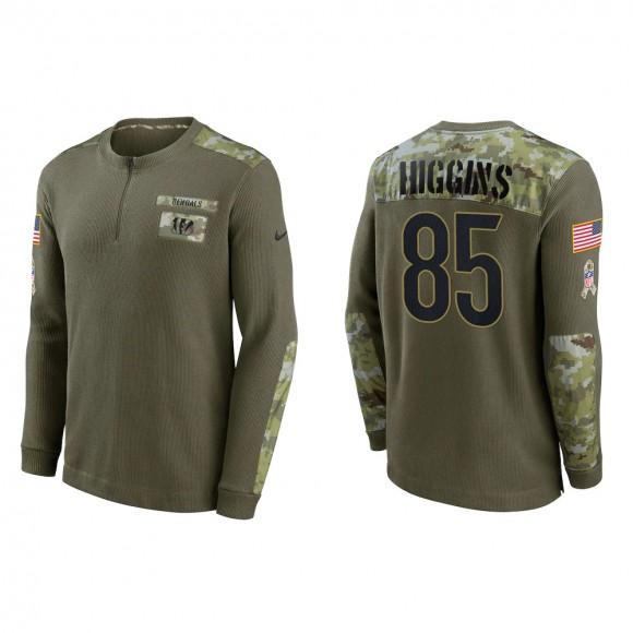 2021 Salute To Service Men's Bengals Tee Higgins Olive Henley Long Sleeve Thermal Top