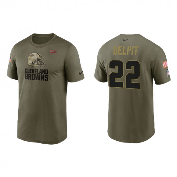 2021 Salute To Service Men's Browns Grant Delpit Olive Legend Performance T-Shirt