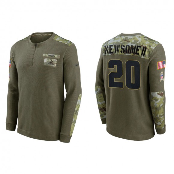 2021 Salute To Service Men's Browns Greg Newsome II Olive Henley Long Sleeve Thermal Top