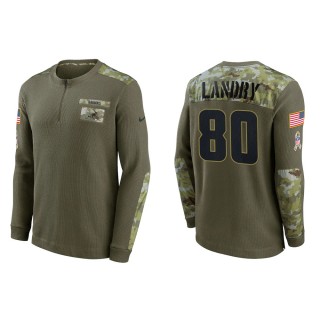 2021 Salute To Service Men's Browns Jarvis Landry Olive Henley Long Sleeve Thermal Top