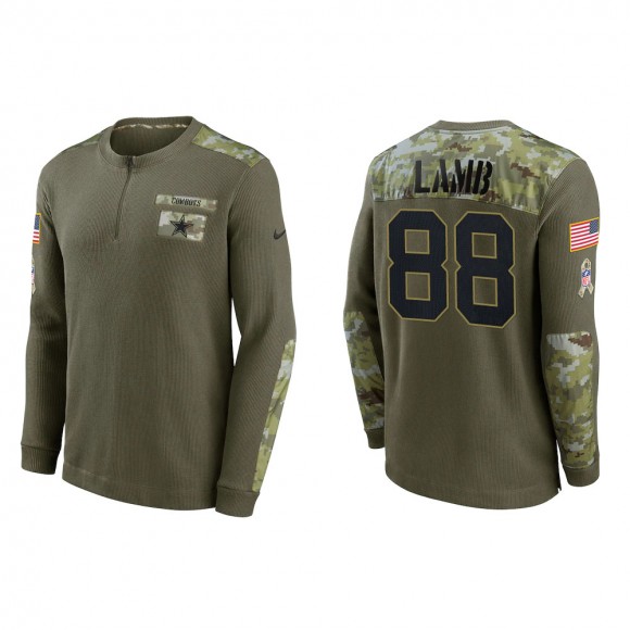 2021 Salute To Service Men's Cowboys CeeDee Lamb Olive Henley Long Sleeve Thermal Top
