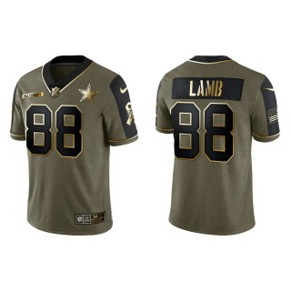 2021 Salute To Service Men's Cowboys CeeDee Lamb Olive Gold Limited Jersey