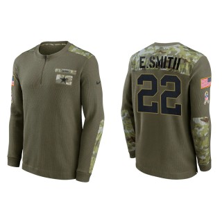 2021 Salute To Service Men's Cowboys Emmitt Smith Olive Henley Long Sleeve Thermal Top
