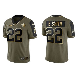 2021 Salute To Service Men's Cowboys Emmitt Smith Olive Gold Limited Jersey