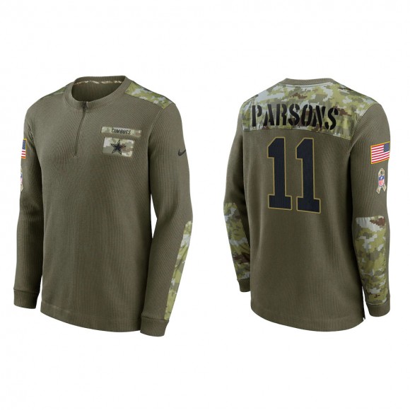 2021 Salute To Service Men's Cowboys Micah Parsons Olive Henley Long Sleeve Thermal Top
