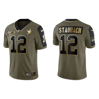 2021 Salute To Service Men's Cowboys Roger Staubach Olive Gold Limited Jersey