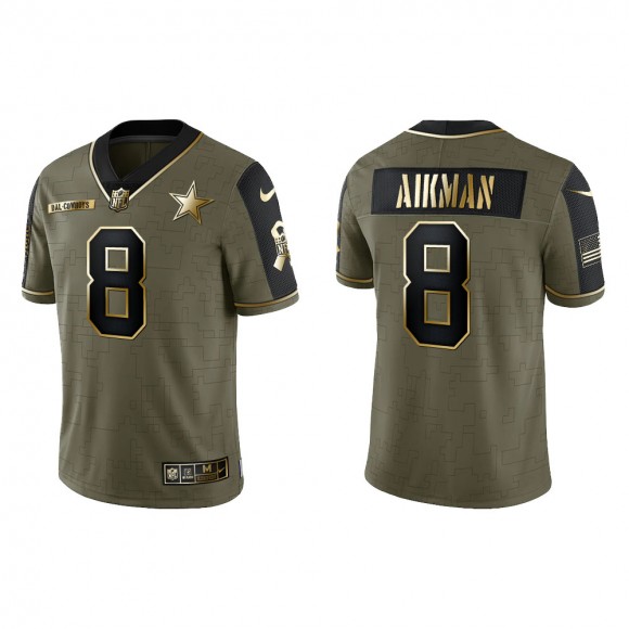 2021 Salute To Service Men's Cowboys Troy Aikman Olive Gold Limited Jersey