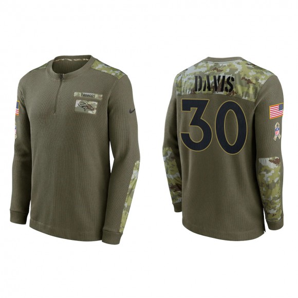 2021 Salute To Service Men's Broncos Terrell Davis Olive Henley Long Sleeve Thermal Top