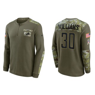 2021 Salute To Service Men's Lions Jamaal Williams Olive Henley Long Sleeve Thermal Top
