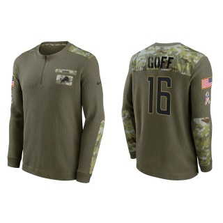 2021 Salute To Service Men's Lions Jared Goff Olive Henley Long Sleeve Thermal Top