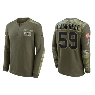 2021 Salute To Service Men's Packers De'Vondre Campbell Olive Henley Long Sleeve Thermal Top