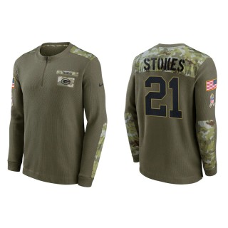 2021 Salute To Service Men's Packers Eric Stokes Olive Henley Long Sleeve Thermal Top