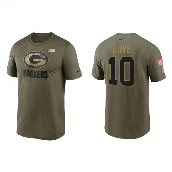 2021 Salute To Service Men's Packers Jordan Love Olive Legend Performance T-Shirt