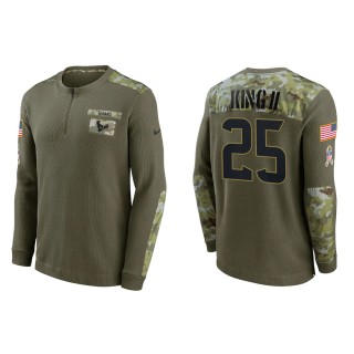2021 Salute To Service Men's Texans Desmond King Olive Henley Long Sleeve Thermal Top