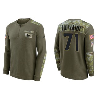 2021 Salute To Service Men's Texans Tytus Howard Olive Henley Long Sleeve Thermal Top