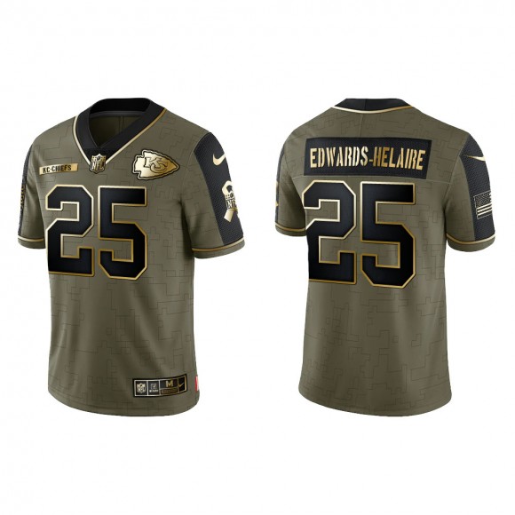 2021 Salute To Service Men's Chiefs Clyde Edwards-Helaire Olive Gold Limited Jersey