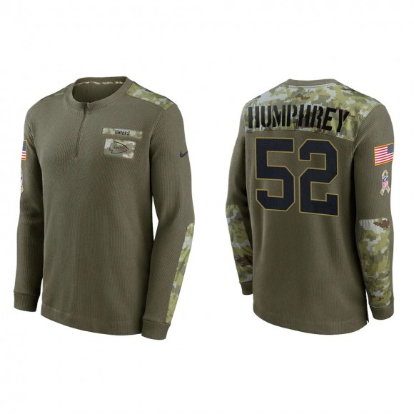 2021 Salute To Service Men's Chiefs Creed Humphrey Olive Henley Long Sleeve Thermal Top