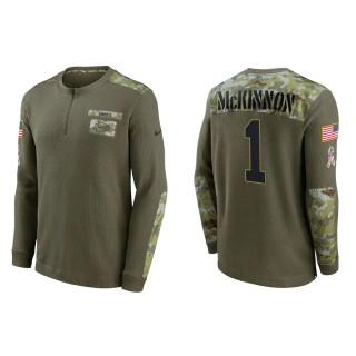 2021 Salute To Service Men's Chiefs Jerick McKinnon Olive Henley Long Sleeve Thermal Top