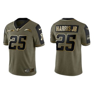 2021 Salute To Service Men's Chargers Chris Harris Jr Olive Gold Limited Jersey