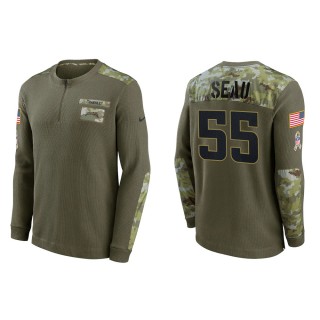 2021 Salute To Service Men's Chargers Junior Seau Olive Henley Long Sleeve Thermal Top