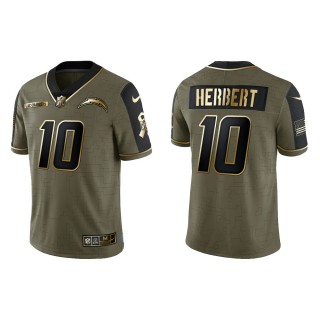 2021 Salute To Service Men's Chargers Justin Herbert Olive Gold Limited Jersey