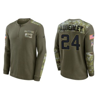 2021 Salute To Service Men's Chargers Nasir Adderley Olive Henley Long Sleeve Thermal Top