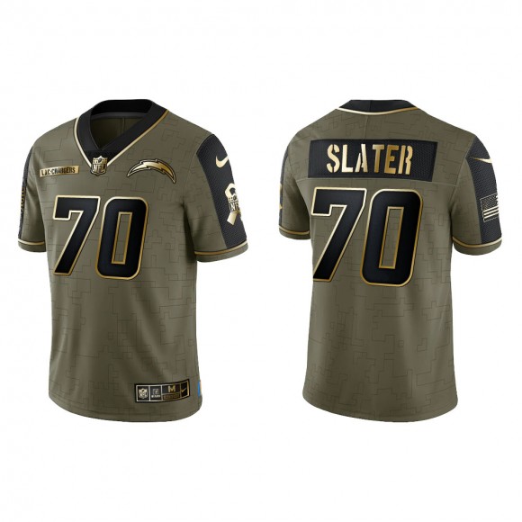 2021 Salute To Service Men's Chargers Rashawn Slater Olive Gold Limited Jersey