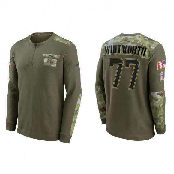 2021 Salute To Service Men's Rams Andrew Whitworth Olive Henley Long Sleeve Thermal Top