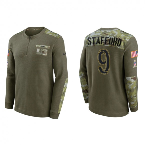 2021 Salute To Service Men's Rams Matthew Stafford Olive Henley Long Sleeve Thermal Top