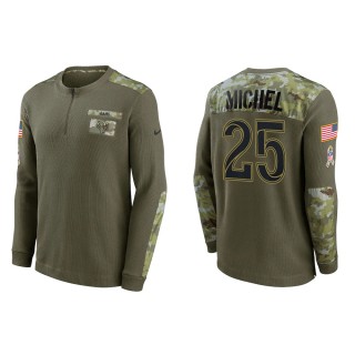 2021 Salute To Service Men's Rams Sony Michel Olive Henley Long Sleeve Thermal Top