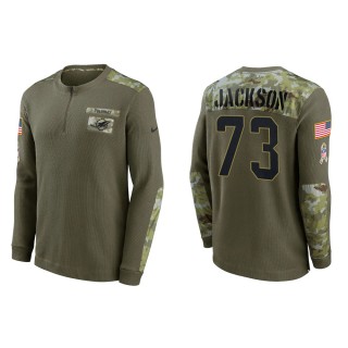 2021 Salute To Service Men's Dolphins Austin Jackson Olive Henley Long Sleeve Thermal Top
