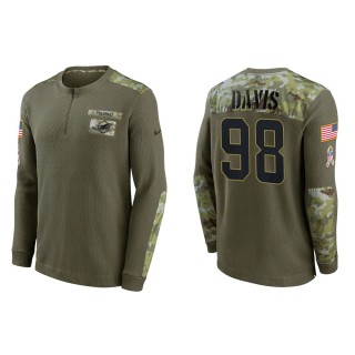2021 Salute To Service Men's Dolphins Raekwon Davis Olive Henley Long Sleeve Thermal Top