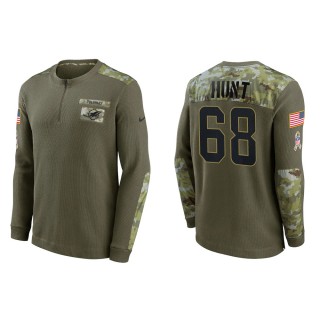 2021 Salute To Service Men's Dolphins Robert Hunt Olive Henley Long Sleeve Thermal Top