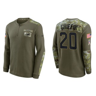 2021 Salute To Service Men's Dolphins Shaquem Griffin Olive Henley Long Sleeve Thermal Top