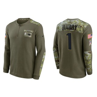 2021 Salute To Service Men's Patriots N'Keal Harry Olive Henley Long Sleeve Thermal Top