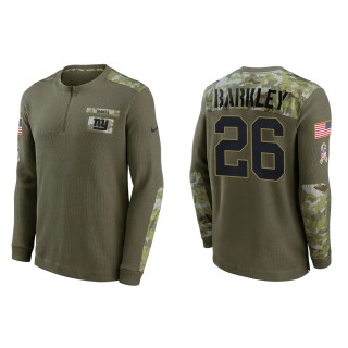 2021 Salute To Service Men's Giants Saquon Barkley Olive Henley Long Sleeve Thermal Top